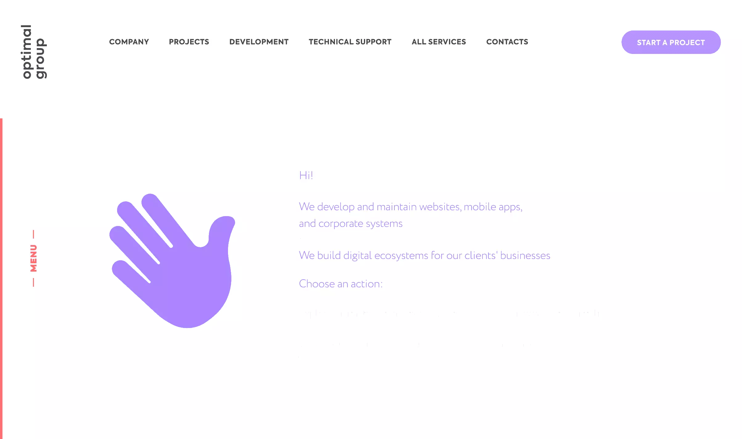 Optimal Group – tela principal do site corporativo