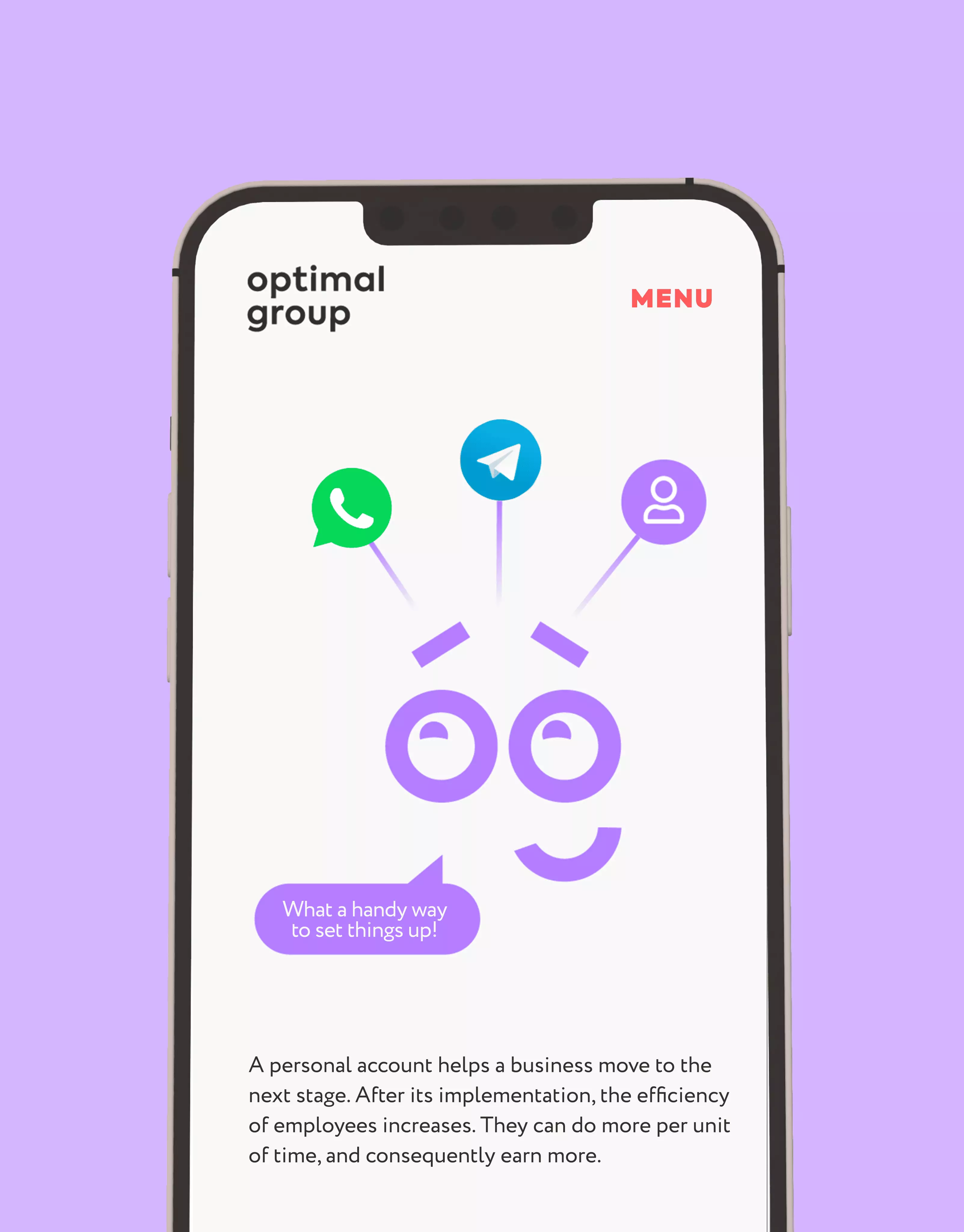 Optimal Group – interface do site, bloco 3