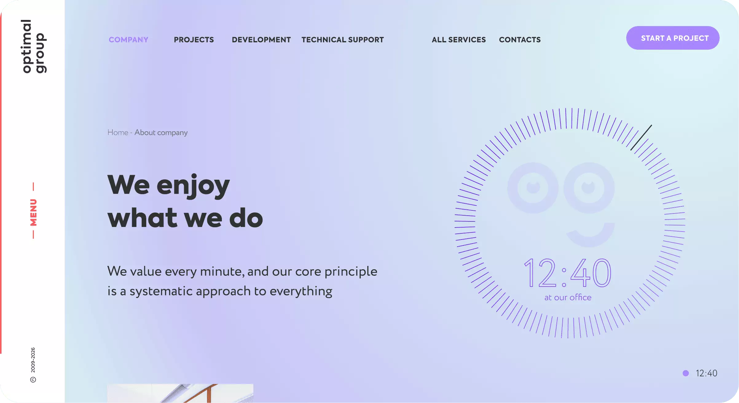 Optimal Group – interface do site, bloco 4