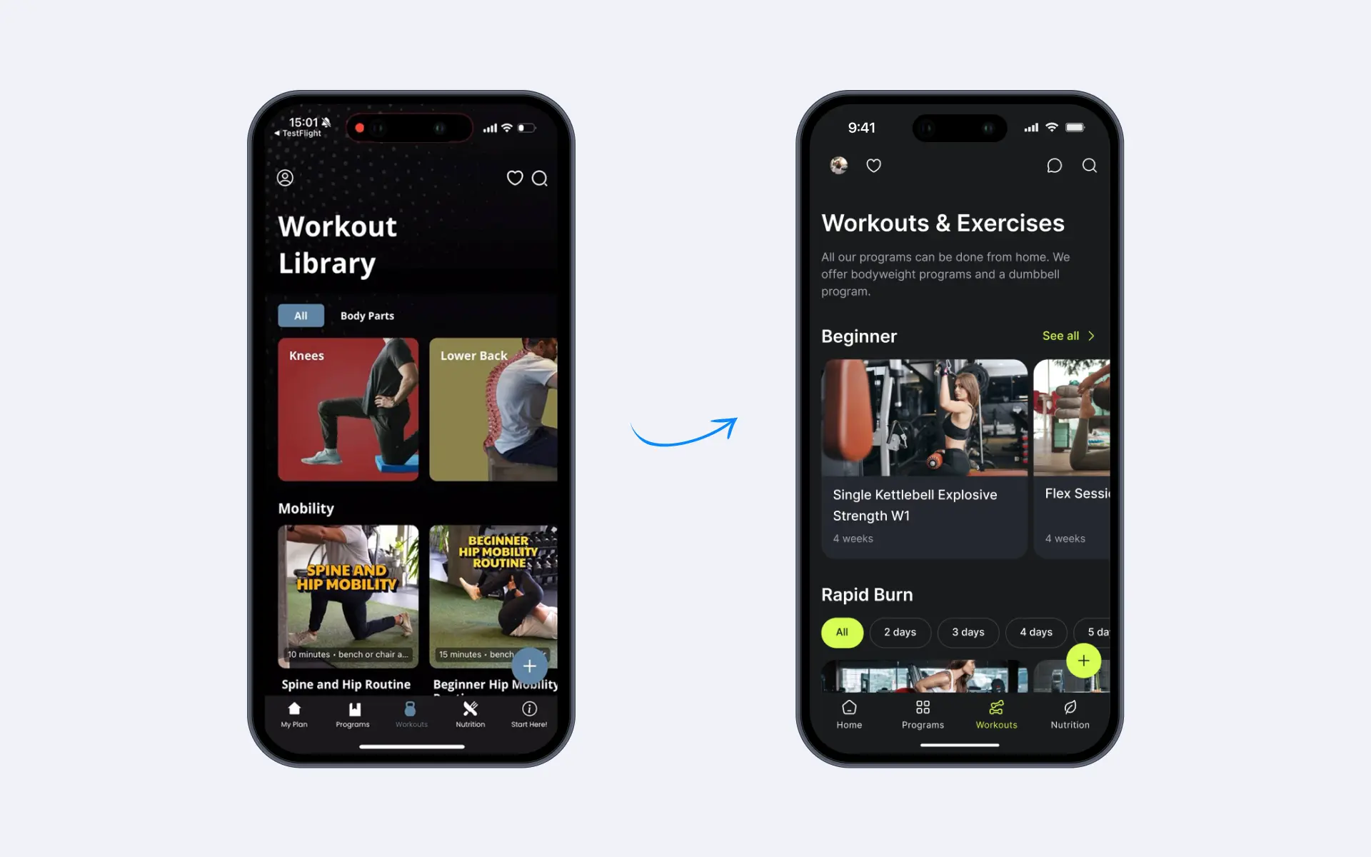 Aplicativo de fitness Ymove: antes e depois